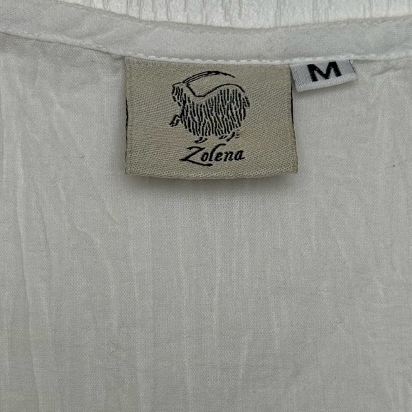 Zolena Floral Embroidered Top Size Medium White Natural Fibres Boho Coastal - Picture 5 of 6